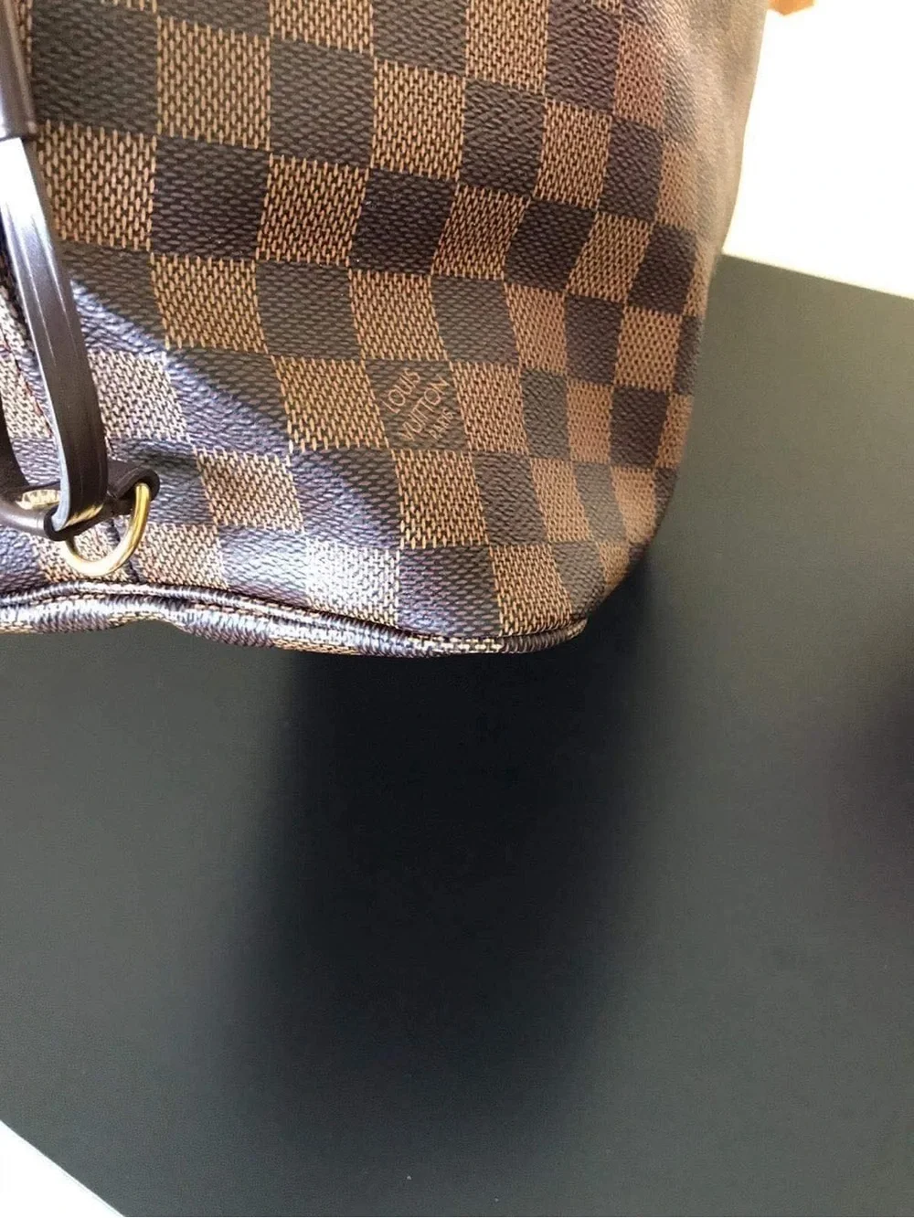 Louis Vuitton Brown Damier Tote with Red Interior